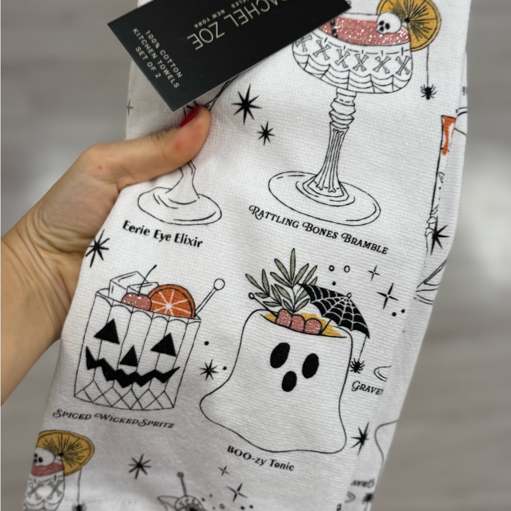 Rachel Zoe White and Black Halloween Tea Towel